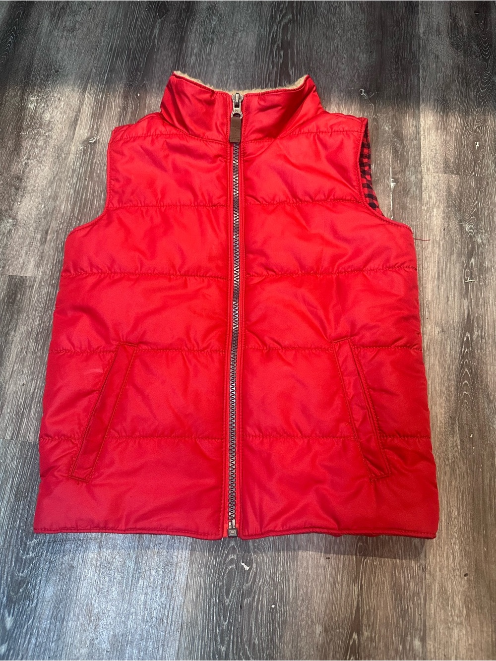 Carter’s Toddler Red Puffer Vest Size 5T Buffalo Plaid Sherpa Collar